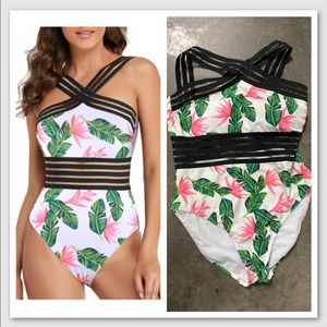 HILOR Women’s Floral One Piece Monokinis Front Crossover Hollow Swimsuit Size 10